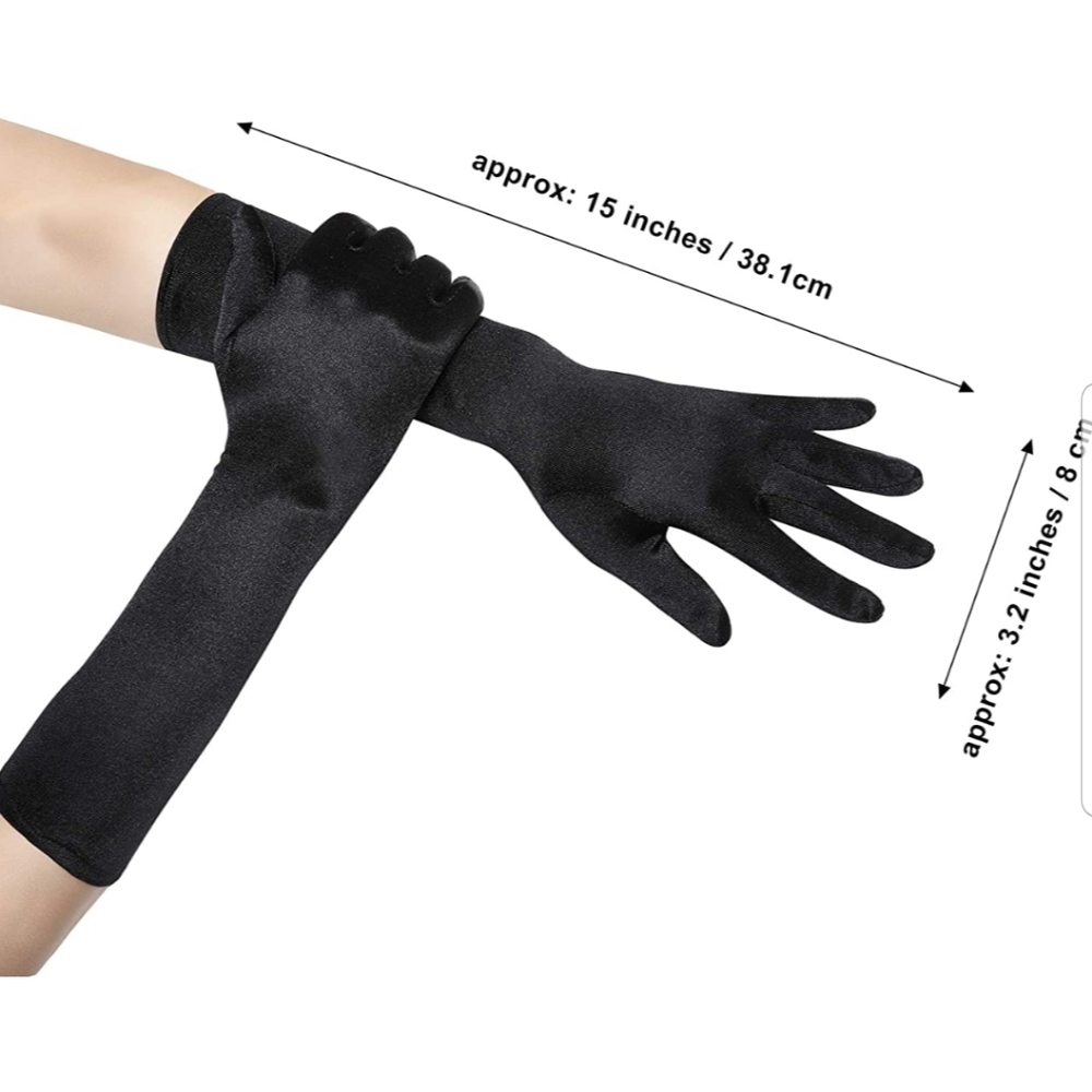 Black Satin Opera Gloves Gatsby Gloves Below Albow 15" - Picture 2 of 9
